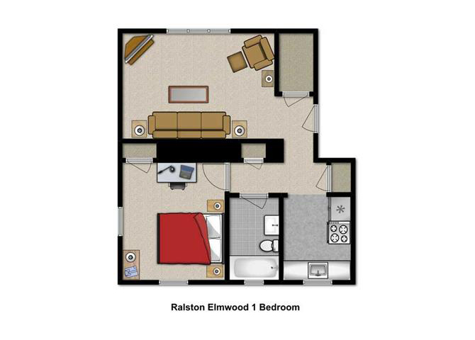 Floor plan for 1 bed, 1 bath, 450 sqft